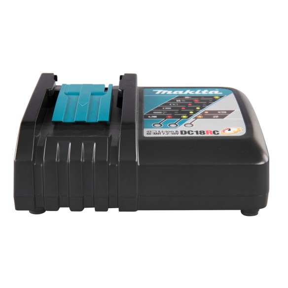 Cargador rápido de baterías 14,4-18V Makita DC18RC - Ventilador de refrigeración, carga en 15-55 min Cargador rápido de baterías 14,4-18V Makita DC18RC - Ventilador de refrigeración, carga en 15-55 min