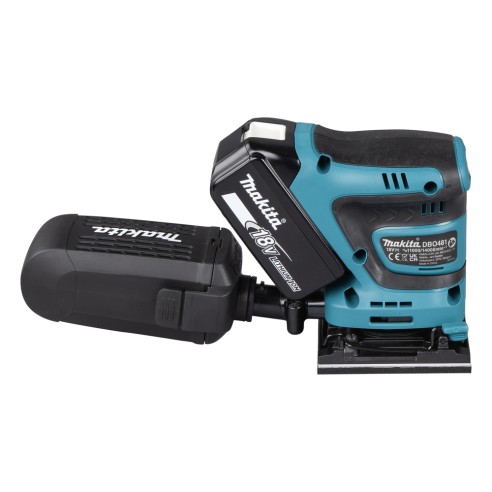 Lijadora orbital a batería Makita DBO481RTJ - 18V, recogida de polvo, freno eléctrico
