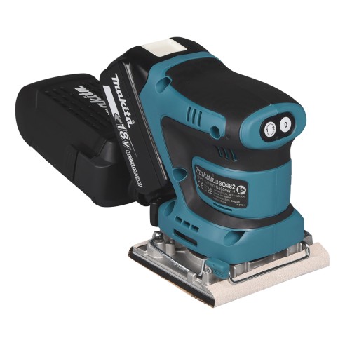 Lijadora orbital Makita DBO482RTJ - 18V, freno eléctrico, recogida de polvo, empuñadura ergonómica