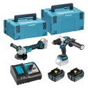 Kit combinado Makita DLX2413TJ - Taladro sin escobillas y miniamoladora - 2 baterías 5Ah y maletín