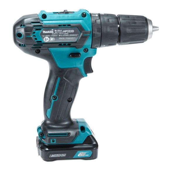 Taladro combinado Makita HP333DSAE 12V - Motor BL sin escobillas - 2 baterías 2,0Ah incluidas Taladro combinado Makita HP333DSAE 12V - Motor BL sin escobillas - 2 baterías 2,0Ah incluidas