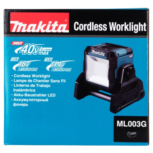 Foco de trabajo LED Makita ML003GZ - 18V/40Vmax, 1100 lm, IP65, batería XGT® - Solo cuerpo (Sin batería ni cargador ni maletín)