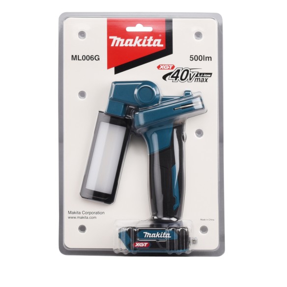 Linterna de trabajo Makita ML006GX - 40Vmax, 500 lúmenes, con cabezal plegable y gancho retráctil Linterna de trabajo Makita ML006GX - 40Vmax, 500 lúmenes, con cabezal plegable y gancho retráctil