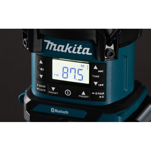 Lámpara de camping Makita MR010G - 40Vmax, 1000 lx, Bluetooth y radio FM, resistente al agua Lámpara de camping Makita MR010G - 40Vmax, 1000 lx, Bluetooth y radio FM, resistente al agua