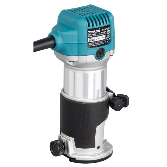 Fresadora multifunción Makita RT0702C - 710 W, pinzas 6/8 mm, carcasa de aluminio, arranque suave