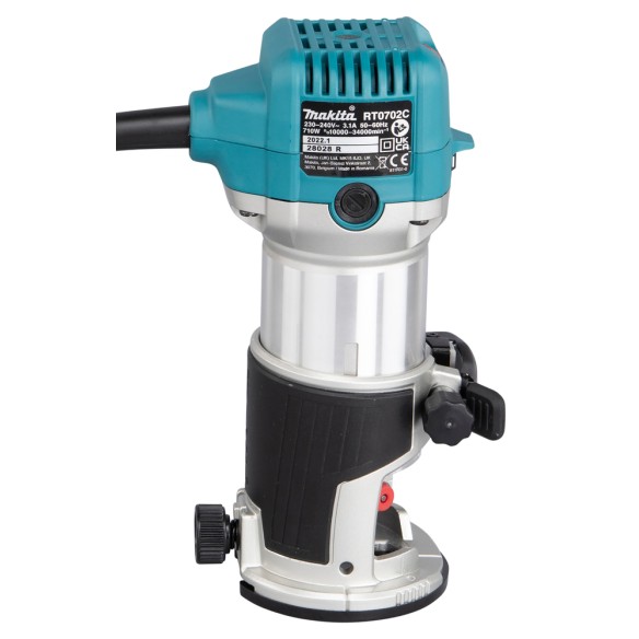 Fresadora multifunción Makita RT0702C - 710 W, pinzas 6/8 mm, carcasa de aluminio, arranque suave