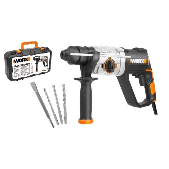 Martillo SDS-Plus 3 funciones 800W 2,5 J | Worx | WX339.3 |  1.050rpm, 5.300ipm, caja de engranajes de aluminio, control de velo Martillo SDS-Plus 3 funciones 800W 2,5 J | Worx | WX339.3 |  1.050rpm, 5.300ipm, caja de engranajes de aluminio, control de velo