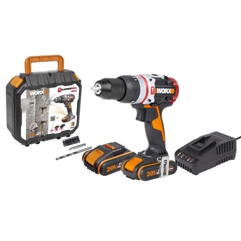 Taladro Percutor Slammer Brushless 20V Worx | PowerShare | WX354 | 2 baterías 2Ah y cargador | Perfora hormigón, motor sin escob