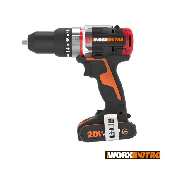 Taladro Percutor Slammer Brushless 20V Worx WX354 | 2 baterías 2Ah y cargador - Motor sin escobillas