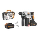 WORX, Martillo sds-plus Brushless 3 funciones 2,2J 20 V Worx, PowerShare, WX380, Incluye 2 baterías 4 Ah, Cargador y maletín, Mo