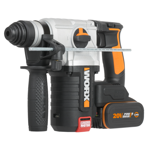 WORX, Martillo sds-plus Brushless 3 funciones 2,2J 20 V Worx, PowerShare, WX380, Incluye 2 baterías 4 Ah, Cargador y maletín, Mo