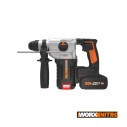 WORX, Martillo sds-plus Brushless 3 funciones 2,2J 20 V Worx, PowerShare, WX380, Incluye 2 baterías 4 Ah, Cargador y maletín, Mo