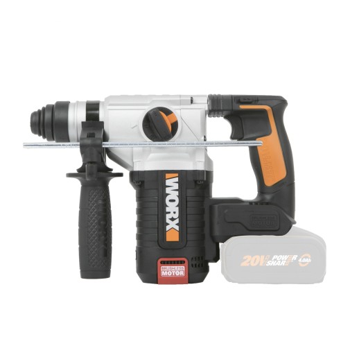 WORX, Martillo Brushless 3 funciones 2,2J 20 V Worx, PowerShare, WX380,9, Sin batería ni cargador, Motor sin escobillas, Control
