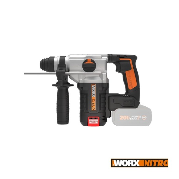 WORX, Martillo Brushless 3 funciones 2,2J 20 V Worx, PowerShare, WX380,9, Sin batería ni cargador, Motor sin escobillas, Control