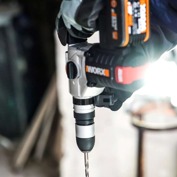 WORX, Martillo Brushless 3 funciones 2,2J 20 V Worx, PowerShare, WX380,9, Sin batería ni cargador, Motor sin escobillas, Control