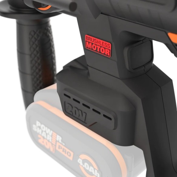 Martillo Combinado SDS-PLUS a Bateria WORX WX381 - 2J - Brushless - 20V - Sin Baterías, Cargador ni Maletín