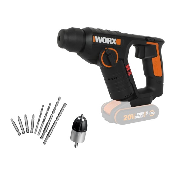 WORX WX394.91 H3 Marti/Taladro/Atorn, 20V, 2Ah, 2 Baterías WORX WX394.91 H3 Marti/Taladro/Atorn, 20V, 2Ah, 2 Baterías