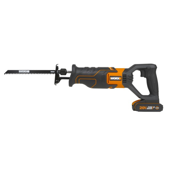 WORX WX500 Sierra de sable 20V PowerShare, Batería 2Ah, Control de velocidad variable, Cambio de cuchillas sin herramientas, Pat