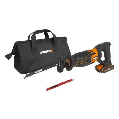 WORX WX500 Sierra de sable 20V PowerShare, Batería 2Ah, Control de velocidad variable, Cambio de cuchillas sin herramientas, Pat