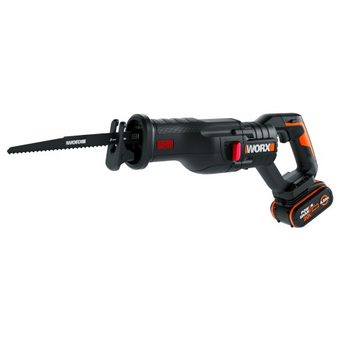  Sierra sable Brushless 20V Worx | PowerShare | WX516 - 1 batería 4Ah | Motor sin escobillas, patín pivotante ajustable, cambio 