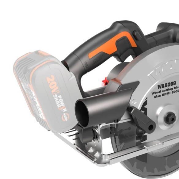 Sierra circular Brushless 20V Worx | PowerShare | WX520.9 - Sin batería, ni cargador | Motor sin escobillas, corte a bisel, base Sierra circular Brushless 20V Worx | PowerShare | WX520.9 - Sin batería, ni cargador | Motor sin escobillas, corte a bisel, base