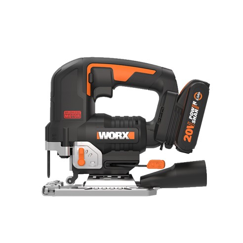 Sierra de calar 20V Worx | Power Share| WX542  Potente motor sin escobillas |1 batería de 2Ah, cargador y maletín | 3 posiciones
