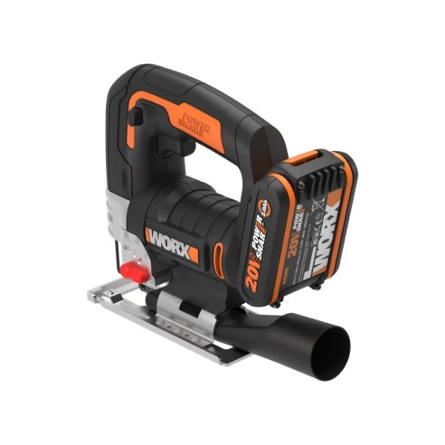 Sierra de calar 20V Worx | PowerShare | WX543 - 1 batería 2Ah | péndulo de 4 posiciones, cambio rápido de hoja, profundidad de c