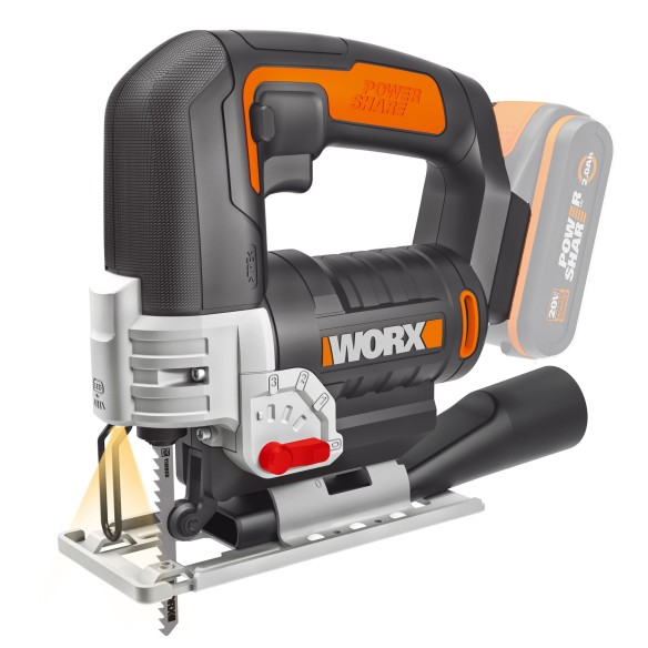 Sierra de calar 20V Máx. WORX | WX543.9 | Sistema de penduleo de 4 posiciones | Sin batería ni cargador | Cambio rápido de hoja| Sierra de calar 20V Máx. WORX | WX543.9 | Sistema de penduleo de 4 posiciones | Sin batería ni cargador | Cambio rápido de hoja|