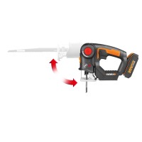 WORX WX550 Sierra sable y de calar 2 en 1 20V PowerShare, Batería 2Ah, Cambio de cuchilla sin herramientas, Velocidad variable,  2