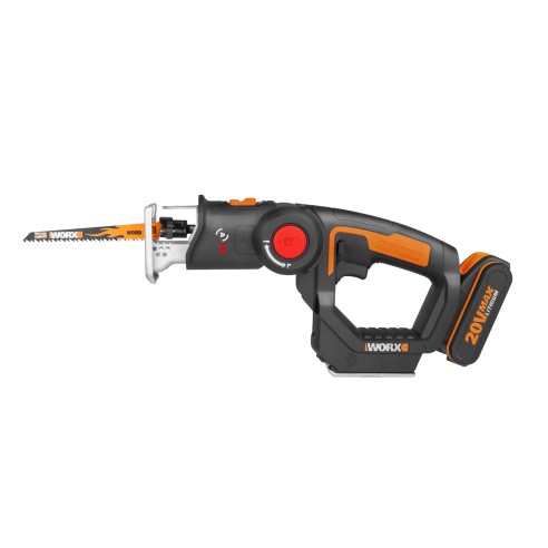 WORX WX550 Sierra sable y de calar 2 en 1 20V PowerShare, Batería 2Ah, Cambio de cuchilla sin herramientas, Velocidad variable,