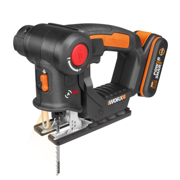WORX WX550 Sierra sable y de calar 2 en 1 20V PowerShare, Batería 2Ah, Cambio de cuchilla sin herramientas, Velocidad variable,  WORX WX550 Sierra sable y de calar 2 en 1 20V PowerShare, Batería 2Ah, Cambio de cuchilla sin herramientas, Velocidad variable,