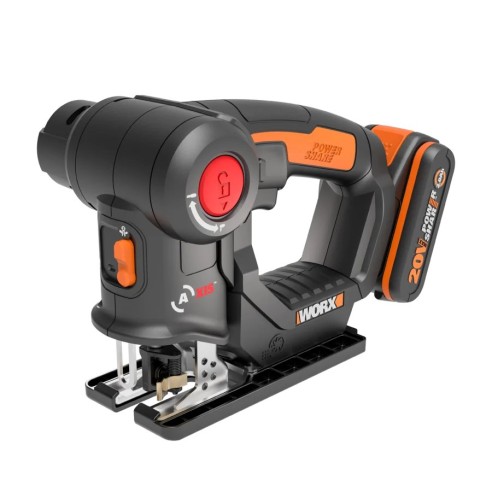 WORX WX550 Sierra sable y de calar 2 en 1 20V PowerShare, Batería 2Ah, Cambio de cuchilla sin herramientas, Velocidad variable,