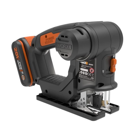 WORX WX550 Sierra sable y de calar 2 en 1 20V PowerShare, Batería 2Ah, Cambio de cuchilla sin herramientas, Velocidad variable,  WORX WX550 Sierra sable y de calar 2 en 1 20V PowerShare, Batería 2Ah, Cambio de cuchilla sin herramientas, Velocidad variable,