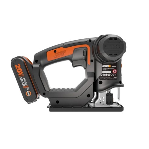 WORX WX550 Sierra sable y de calar 2 en 1 20V PowerShare, Batería 2Ah, Cambio de cuchilla sin herramientas, Velocidad variable,