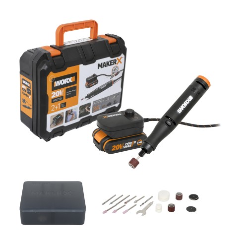 Herramienta rotativa MakerX 20V Worx | PowerShare | WX739 - batería 2.0Ah con indicador | kit de 30 accesorios