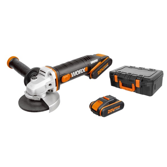 Amoladora angular a batería Worx  WX800 - 115mm - PowerShare 20V Máx.- Incluye 2 baterías 2Ah, cargador y maletín