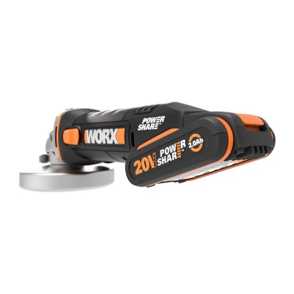 Amoladora angular a batería Worx  WX800 - 115mm - PowerShare 20V Máx.- Incluye 2 baterías 2Ah, cargador y maletín