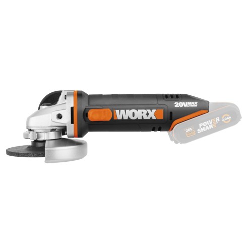 Amoladora angular a batería 115mm WX800.9 | 20V Máx. | Worx | PowerShare | No incluye batería ni cargador | Protector de disco c