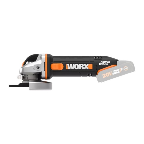 Amoladora angular a batería 115mm WX800.9 | 20V Máx. | Worx | PowerShare | No incluye batería ni cargador | Protector de disco c Amoladora angular a batería 115mm WX800.9 | 20V Máx. | Worx | PowerShare | No incluye batería ni cargador | Protector de disco c