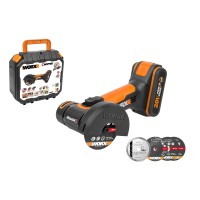 WORX WX801 Mini Amoladora Chopper 20 V Worx, PowerShare, 1 batería 2 Ah, Ajuste rápido del protector de disco, Bloqueo del husil