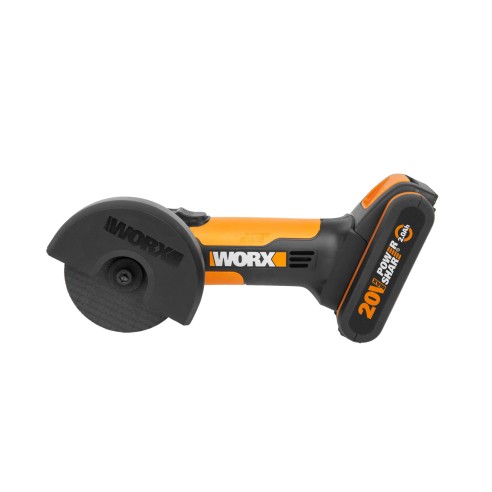 WORX WX801 Mini Amoladora Chopper 20 V Worx, PowerShare, 1 batería 2 Ah, Ajuste rápido del protector de disco, Bloqueo del husil