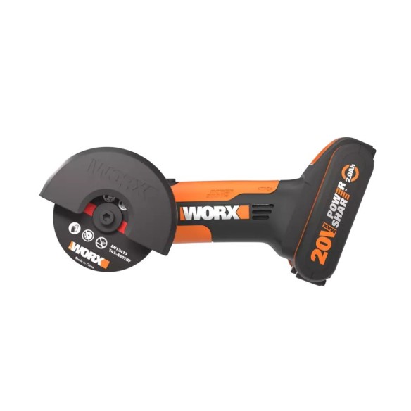 Amoladora angular compacta a batería Worx WX801 - 76mm - PowerShare 20V - Incluye 1 batería 2Ah, cargador, protector ajustable
