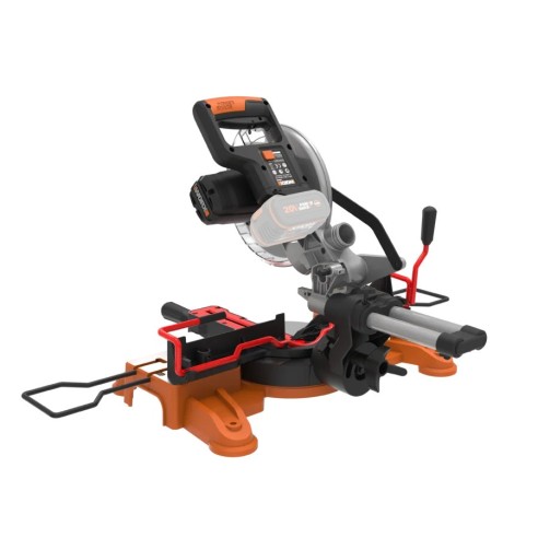Ingletadora 20V Worx | PowerShare | WX845.9 - Sin batería, ni cargador | Arranque progresivo, sistema de abrazaderas, guía de co