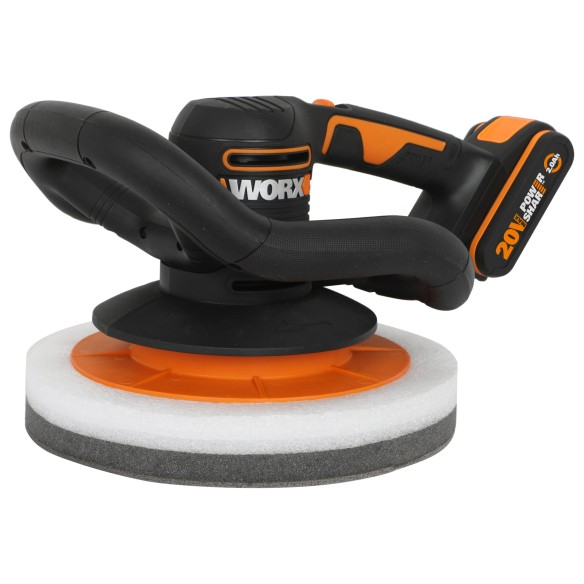 Pulidora de batería 250mm 20V Máx. Worx | PowerShare | WX856 | Incluye 1 batería 2Ah y cargador | Empuñadura delantera, gran sup Pulidora de batería 250mm 20V Máx. Worx | PowerShare | WX856 | Incluye 1 batería 2Ah y cargador | Empuñadura delantera, gran sup