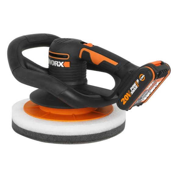 Pulidora de batería 250mm 20V Máx. Worx | PowerShare | WX856 | Incluye 1 batería 2Ah y cargador | Empuñadura delantera, gran sup Pulidora de batería 250mm 20V Máx. Worx | PowerShare | WX856 | Incluye 1 batería 2Ah y cargador | Empuñadura delantera, gran sup