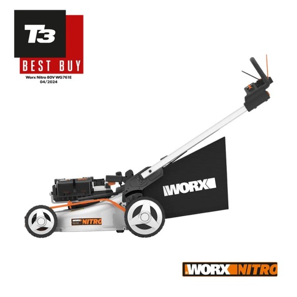WORX NITRO - Tumbador de césped sin cables (80 V-4,20 V, 4 Ah, WG761E -51 cm-hasta 1000 m² en una carga (viene con 4 batt. 20 V,