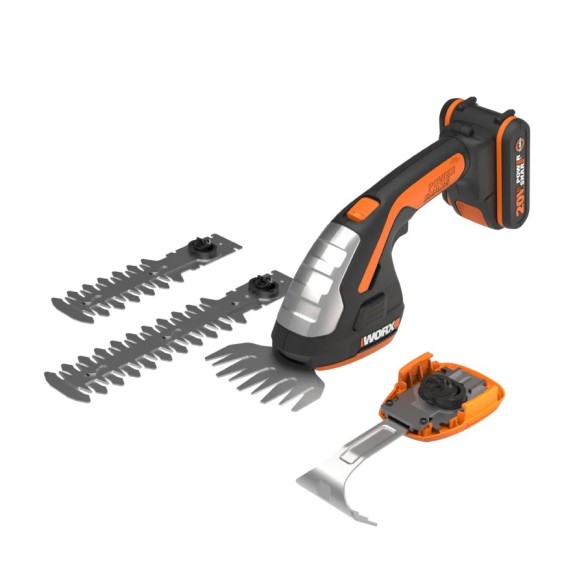 Cortasetos de mano 20V Máx. Worx| PowerShare | WG801E.5 | Incluye  1 batería 2Ah y cargador | Multifunción , tijera de césped, A