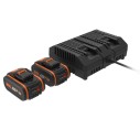 WORX WA3611 - Pack de 2 baterías y Cargador Doble (20 V, 4 Ah, con indicador de Nivel de Carga, Compatible con Todas Las Herrami