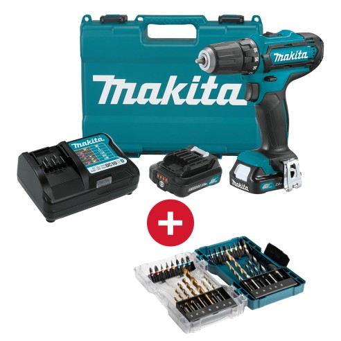 Pack Taladro Makita HP333DSAE 12V + Estuche Puntas