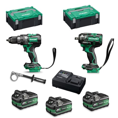 Pack Hikoki 18 V - Taladro Percutor + LLave Impacto + 3 Baterías y Cargador